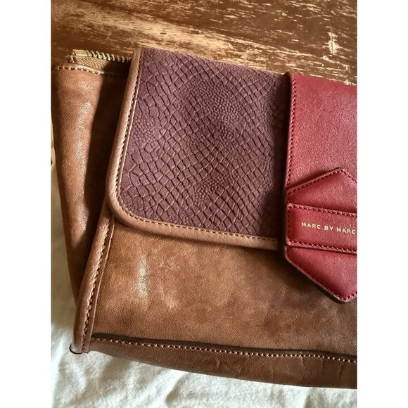 marc by marc jacobs color block brown red leather clutch bag - Picture 3 of 14